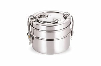 neelam Stainless Steel Lunch Box/Tiffin with Locking Clip, 2-Tier Container, 800 ml, Hot & Cold Leak-Proof, Compact & Durable, Perfect for Office, School, Picnic and Travel, Silver