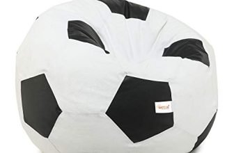 Sattva Xxxl Football Bean Bag Filled With Beans | Faux Leather Bean Bag For Adults & Kids | Pre-Filled Comfortable Seating For Living Room, Bedroom, Home & Office – White & Black