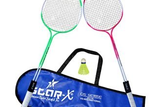 Starx Double Shaft with Double Wiring Aluminium 1 Pair Badminton Racket and Shuttle Cock (Multicolour) Synthetic Badminton Racquets, Synthetic