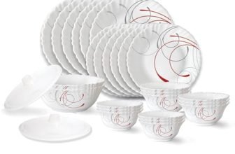 Larah By Borosil Boro Fluted Series Opalware Dinner Set | 28 Pieces For Family Of 6 | Microwave & Dishwasher Safe | Bone-Ash Free | Crockery Set For Dining & Gifting | Plates & Bowls | White