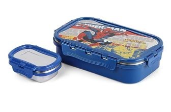 CELLO Thermo Click Toons Big | 100% Food Grade | Leak Proof & Break Resistant | 2 Containers Lunch Box, 1024 ml, Blue