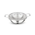 Signoraware Artista Tri Ply Stainless Steel Shallow Kadhai 26cm with Glass Lid | Induction & Gas Compatible | Durable | Ideal for Stir Frying & Sauteing | Best for Curry & Gravies (4 LTR | Steel)