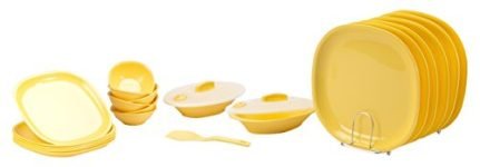 Signoraware Bpa Free Plastic Square Dinner Set | Microwave Safe | Unbreakable & Lightweight | Odor-Free | Great For Parties & Gatherings | Ideal For Regular Home Meals (Set Of 23 Pcs | Lemonyellow)