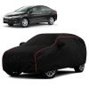 Sulfar 100% Water Resistant Car Body Cover Compatible with Mirror for Honda City i-VTEC (Triple Stitched, Full Bottom Elastic, Black with Red Piping)