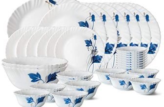 Larah by BOROSIL Floral Ageria Opalware Dinner Set, 33-Pieces, White