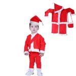 Desi Andaaz Santa Clause Christmas Costume For Boys & Girls, Santa Costume with Cap and Bag-Red & White(6-12M)
