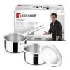 Bergner Tripro Triply 3 Pcs Stainless Steel Cookware Happy Set – Tope with Lid 16cm (1.5L) and Teapan 14cm (1L), Even and Faster Heating, Healthy Cooking, Less Oil Use – Induction and Gas Stove Ready