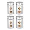 Amazon Brand – Solimo Drip Window Steel Jacketed Glass Jar | Multipurpose Kitchen Organizer With See-Through Window | 1200 Ml Set Of 4 – Silver