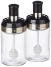Amazon Brand – Solimo Borosilicate Glass Sauce Jar With Dipper, Set Of 2 (250 Ml Each) | Black