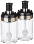 Amazon Brand – Solimo Borosilicate Glass Sauce Jar With Dipper, Set Of 2 (250 Ml Each) | Black