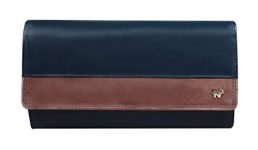 Calfnero Women’s Genuine Leather Wallet-Long Purse Wallet with Multiple Card Slots, Zip Pocket and Note Compartment (Blue)