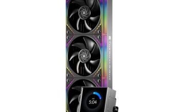 Thermalright Peerless Vision 360 ARGB Black CPU Aio Cooler,PC 360 Specification Water Cooler System,3.95’’IPS LCD Screen with 480×480 Resolution,for AM4/AM5;Intel 1700/1851,3 Wireless Splicing Fans