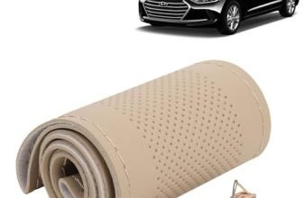 KINGSWAY® PU Leatherite Car Steering Cover Sewable Compatible with Hyundai Elantra (Year 2016-2019), Beige Color with Beige Thread, Pack of 1 with Sewing Needle and Thread
