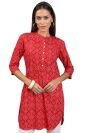 Vishudh Women Mandarin Collar 3/4 Sleeve Tunic Vntn000592 Red M