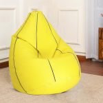 Sattva Classic Piping Xxxl Bean Bag With Pocket Filled With Beans | Faux Leather Teardrop Bean Bag For Adults & Teens | Pre-Filled Comfortable Seating For Home, Bedroom – Yellow With Navy Blue Piping