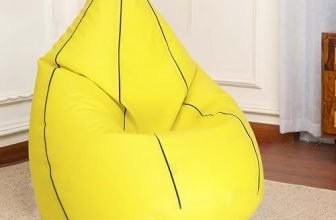 Sattva Classic Piping Xxxl Bean Bag With Pocket Filled With Beans | Faux Leather Teardrop Bean Bag For Adults & Teens | Pre-Filled Comfortable Seating For Home, Bedroom – Yellow With Navy Blue Piping