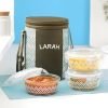 Larah Glassware Gracia Borosilicate Glass Lunchbox With Bag | 3Pc Round Container Set (400 Ml Each) | Microwave & Dishwasher Safe, Leakproof | Tiffin For Office, School, College | Green
