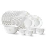 Larah by Borosil Ingot Fluted Series Opalware Dinner Set | 36 Pieces for Family of 8 | Microwave & Dishwasher Safe | Bone-Ash Free | Crockery Set for Dining & Gifting | Plates & Bowls | White