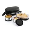 CELLO Double Treat Set of 3 Pcs Lunch Box for Office Use with Jacket Black | 2 x300ml Stainless Steel Containers, 1 x Oval Container| Lightweight Leakproof Airtight Tiffin Box Case For School & Travel