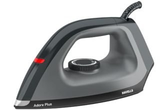 Havells Dry Iron Adore Plus 1100 Watts, Iron Press, Greblon Non Sick Soleplate with German Technology, Shock Proof Body, Aerodynamic Design, 360° Swivel Cord, 2 Year Manufacturer Warranty (Black)