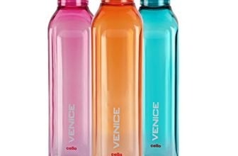 Cello Venice Water Bottles Set Of 3 Pcs For Daily Use, 1000Ml Each Multicolor | Stylish & Unbreakable Bpa-Free Leakproof Refrigerator Safe Pet Water Bottle For School, Office, Kitchen & Travel