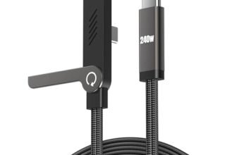 MARSJONE USB C to USB C 240W Fast Charging Cable with Foldable Mobile Stand Holder, Braided Type C PD Cord 4.9 Ft Length for Gaming Desk Office Travel and Home Charging