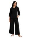 NIVABRITY Women’s Co Ord Set for Women – Relaxed Fit Collared Top with 3/4 Sleeves & Wide Leg Palazzo Pants, Casual Lounge Wear Matching Outfit for Daily Wear, Travel & Office (Women, Black, S)