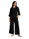 NIVABRITY Women’s Co Ord Set for Women – Relaxed Fit Collared Top with 3/4 Sleeves & Wide Leg Palazzo Pants, Casual Lounge Wear Matching Outfit for Daily Wear, Travel & Office (Women, Black, S)