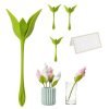 Green Flower Napkin Holders Set of 4 for Dining Table, Rose Bud Serviette Rings with Reusable Plastic Stem Design, Decorative Table Accessories for Wedding Party BBQ Dinner