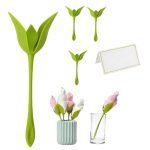 Green Flower Napkin Holders Set of 4 for Dining Table, Rose Bud Serviette Rings with Reusable Plastic Stem Design, Decorative Table Accessories for Wedding Party BBQ Dinner
