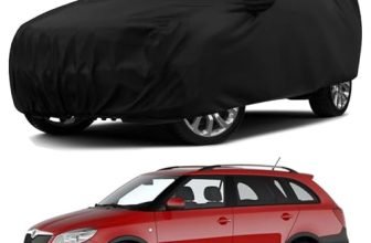 Sulfar 100% Water Resistant Car Body Cover Compatible with Mirror & Antenna Pockets for Skoda Fabia Scout (Triple Stitched, Full Bottom Elastic, Black)