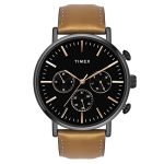 Timex Analog Watch For Man With Black Round Dial & Tan Leather Strap Band Water Resistant Men’S Wrist Watches – Tweg20006