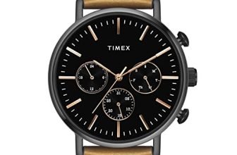 Timex Analog Watch For Man With Black Round Dial & Tan Leather Strap Band Water Resistant Men’S Wrist Watches – Tweg20006