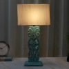 tu casa Wooden Rustic Aqua French Cut Bedside Table Lamp with Off White Cotton Shade for Home Decoration Bedroom Living Room Lounge Office Festival Gifting Study Table H – 21″ / No Blub
