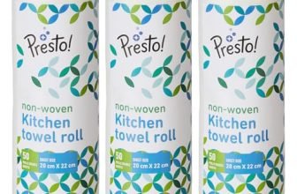 Amazon Brand – Presto! Non-Woven Reusable Kitchen Towel Roll | 50 Pulls | 150 Sheets (Pack of 3) | Size: 20 x 22 cm | White | Washable | Highly Absorbent | For Daily Use