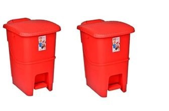 Aristo Plastic Biomedical Waste dustbin with Step-On Pedal 12 LTR Red & Red PACK OF 2