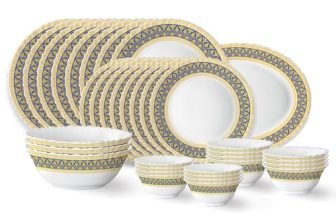 Larah By Borosil Regal Fluted Series Opalware Dinner Set | 36 Pieces For Family Of 8 | Microwave & Dishwasher Safe | Bone-Ash Free | Crockery Set For Dining & Gifting | Plates & Bowls | White