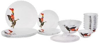 Larah by Borosil Stargazer Fluted Series Opalware Dinner Set | 28 Pieces for Family of 6 | Microwave & Dishwasher Safe | Bone-Ash Free | Crockery Set for Dining & Gifting | Plates & Bowls | White