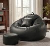 Sattva Piping 3XL Sofa Style Bean Bag Chair with Beans Filled | Faux Leather Bin Bags Sofa Combo with Footstool & Cushion | Large Beanbags for Adults, Teens & Home – Black with Royal Blue Piping