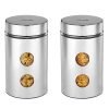 Amazon Brand – Solimo Drip Window Steel Jacketed Glass Jars | Set of 2 | Multipurpose Kitchen Organizer with See-Through Window | 1200 ml | Silver