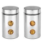 Amazon Brand – Solimo Drip Window Steel Jacketed Glass Jars | Set of 2 | Multipurpose Kitchen Organizer with See-Through Window | 1200 ml | Silver