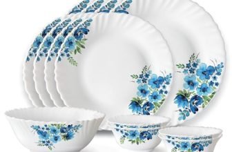 Larah by Borosil Pansy Fluted Series Opalware Dinner Set | 13 Pieces for Family of 4 | Microwave & Dishwasher Safe | Bone-Ash Free | Crockery Set for Dining & Gifting | Plates & Bowls | White