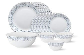 Larah By Borosil – Tiara Series, Pulse, 19 Pcs, Opalware Dinner Set, White