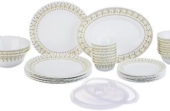 Larah By Borosil Ora Gold Fluted Series Opalware Dinner Set | 36 Pieces For Family Of 8 | Microwave & Dishwasher Safe | Bone-Ash Free | Crockery Set For Dining & Gifting | Plates & Bowls | White