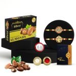 DeoDap Chocolate with Rakhi Set for Brother – Lord Ganpati & Peacock Design Rakhi Set of 2 with Choco Coated Almonds (32 GM), Silver Colour Pooja Coin & Greeting Card, Raksha Bandhan Combo for Bhai