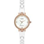 TIMEX Analog Watch for Women with Mother of Pearl White Round Dial & White Ceramic Bracelet Band Water Resistant Women’s Wrist Watches – TWEL15700