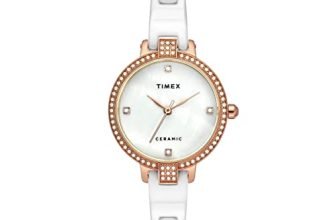 TIMEX Analog Watch for Women with Mother of Pearl White Round Dial & White Ceramic Bracelet Band Water Resistant Women’s Wrist Watches – TWEL15700