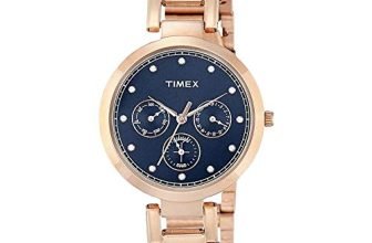 Timex Analog Watch For Women With Blue Round Dial & Rose Gold Stainless Steel Bracelet Band Water Resistant Women’S Wrist Watches – Tw000X215
