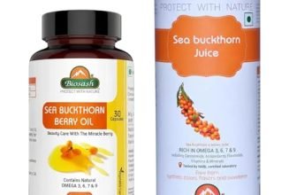 Biosash Sea Buckthorn Wellness Combo, Himalayan Sea Buckthorn Juice 250ml (Makes 50 Glasses) + Berry Oil Capsules 30 Caps | Omega 3 6 7 9, Antioxidant-Rich, Skin & Daily Immunity Support