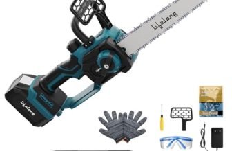Lifelong 21V Cordless Chainsaw Machine | Brushless Motor | 12″ Guide Bar | 5000 Rpm | 2 X 4.0Ah Batteries | Tree Cutter Tool | Wood Cutting Machine Home | Wood Cutter Tool Machine | Gardening Diy Use